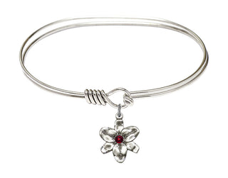 7 inch Oval Eye Hook Rhodium Bangle Bracelet with a Sterling Silver Chastity charm.