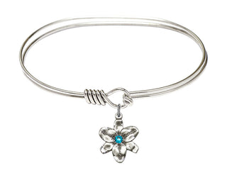 7 inch Oval Eye Hook Rhodium Bangle Bracelet with a Sterling Silver Chastity charm.