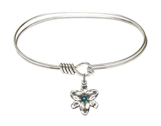 7 inch Oval Eye Hook Rhodium Bangle Bracelet with a Sterling Silver Chastity charm.