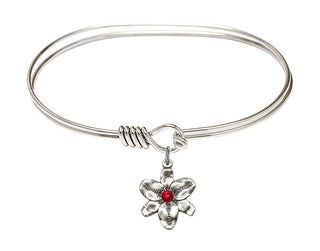 7 inch Oval Eye Hook Rhodium Bangle Bracelet with a Sterling Silver Chastity charm.