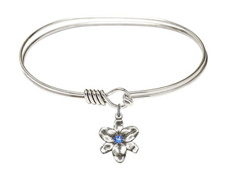 7 inch Oval Eye Hook Rhodium Bangle Bracelet with a Sterling Silver Chastity charm.