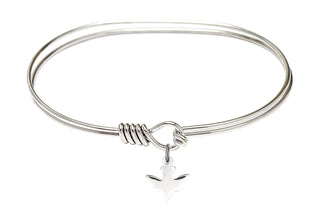 7 inch Oval Eye Hook Rhodium Bangle Bracelet with a Sterling Silver Holy Spirit charm.