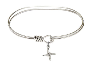 7 inch Oval Eye Hook Rhodium Bangle Bracelet with a Sterling Silver Saint Brigid Cross charm.
