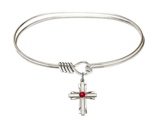 7 inch Oval Eye Hook Rhodium Bangle Bracelet with a Sterling Silver Cross charm.