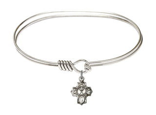 7 inch Oval Eye Hook Rhodium Bangle Bracelet with a Sterling Silver Communion 5-Way charm.
