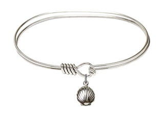 7 inch Oval Eye Hook Rhodium Bangle Bracelet with a Sterling Silver Shell charm.