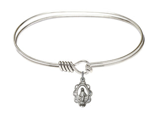 7 inch Oval Eye Hook Rhodium Bangle Bracelet with a Sterling Silver Miraculous charm.