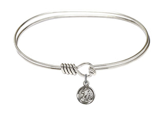 7 inch Oval Eye Hook Rhodium Bangle Bracelet with a Sterling Silver Guardian Angel charm.