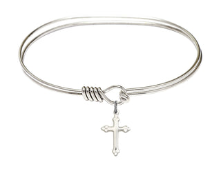 7 inch Oval Eye Hook Rhodium Bangle Bracelet with a Sterling Silver Cross Charm charm.