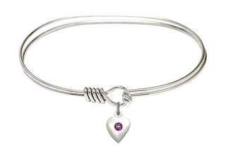 7 inch Oval Eye Hook Rhodium Bangle Bracelet with a Sterling Silver Heart charm.