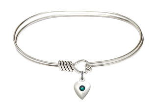 7 inch Oval Eye Hook Rhodium Bangle Bracelet with a Sterling Silver Heart charm.