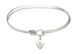 7 inch Oval Eye Hook Rhodium Bangle Bracelet with a Sterling Silver Heart charm.
