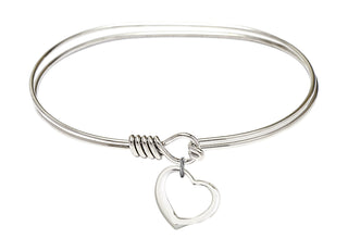 7 inch Oval Eye Hook Rhodium Bangle Bracelet with a Sterling Silver Heart charm.
