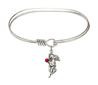 7 inch Oval Eye Hook Rhodium Bangle Bracelet with a Sterling Silver Guardian Angel charm.