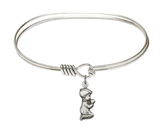 7 inch Oval Eye Hook Rhodium Bangle Bracelet with a Sterling Silver Praying Boy charm.