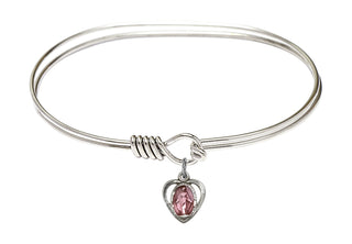 7 inch Oval Eye Hook Rhodium Bangle Bracelet with a Sterling Silver Miraculous charm.