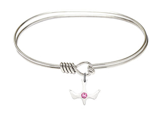 7 inch Oval Eye Hook Rhodium Bangle Bracelet with a Sterling Silver Holy Spirit charm.