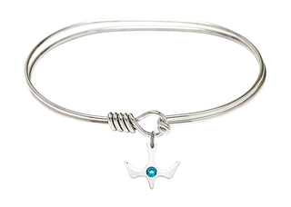 7 inch Oval Eye Hook Rhodium Bangle Bracelet with a Sterling Silver Holy Spirit charm.