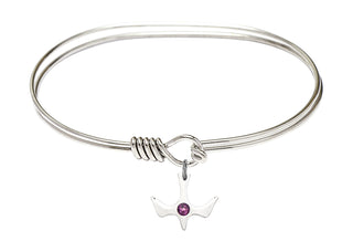 7 inch Oval Eye Hook Rhodium Bangle Bracelet with a Sterling Silver Holy Spirit charm.