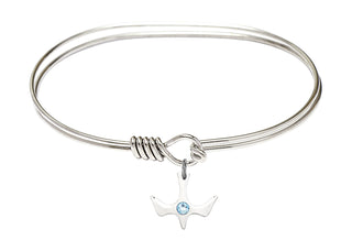 7 inch Oval Eye Hook Rhodium Bangle Bracelet with a Sterling Silver Holy Spirit charm.