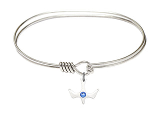 7 inch Oval Eye Hook Rhodium Bangle Bracelet with a Sterling Silver Holy Spirit charm.