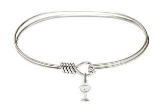7 inch Oval Eye Hook Rhodium Bangle Bracelet with a Sterling Silver Chalice charm.