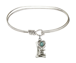7 inch Oval Eye Hook Rhodium Bangle Bracelet with a Sterling Silver Miraculous charm.
