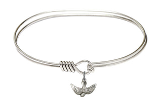 7 inch Oval Eye Hook Rhodium Bangle Bracelet with a Sterling Silver Holy Spirit charm.
