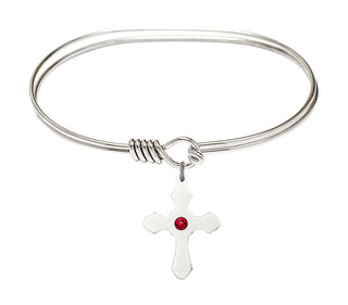 7 inch Oval Eye Hook Rhodium Bangle Bracelet with a Sterling Silver Cross charm.