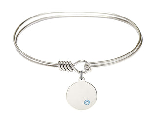 7 inch Oval Eye Hook Rhodium Bangle Bracelet with a Sterling Silver Plain Disc charm.