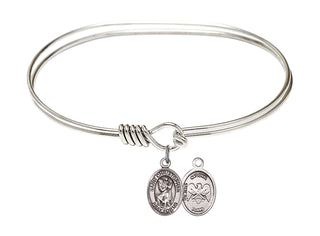 7 inch Oval Eye Hook Rhodium Bangle Bracelet with a Sterling Silver Saint Christopher/Nat'l Guard charm.