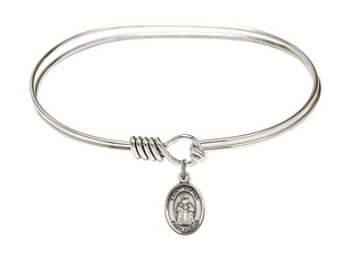 7 inch Oval Eye Hook Rhodium Bangle Bracelet with a Sterling Silver Saint Sophia charm. Engraved Catholic Saint Jewelry