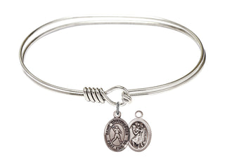 7 inch Oval Eye Hook Rhodium Bangle Bracelet with a Sterling Silver Saint Christopher/Football charm.