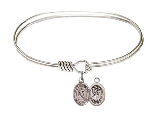 7 inch Oval Eye Hook Rhodium Bangle Bracelet with a Sterling Silver Saint Sebastian / Rugby charm.