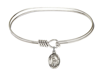 7-inch Eye Hook Rhodium Bangle Bracelet | Sterling Silver St. Petronilla Charm | Engravable