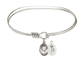 7 inch Oval Eye Hook Rhodium Bangle Bracelet with a Sterling Silver Pope Emeritace Benedict XVI charm.