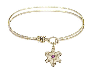 7 1/4 inch Oval Eye Hook Hamilton Gold Bangle Bracelet with a 14kt Gold Filled Chastity charm.