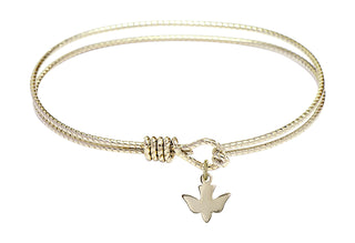 7 1/4 inch Oval Eye Hook Hamilton Gold Bangle Bracelet with a 14kt Gold Filled Holy Spirit charm.