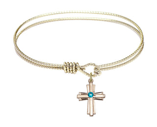 7 1/4 inch Oval Eye Hook Hamilton Gold Bangle Bracelet with a 14kt Gold Filled Cross charm.