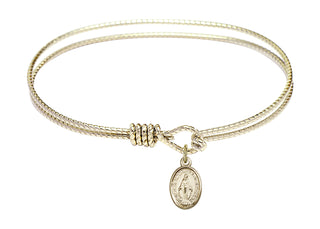 7 1/4 inch Oval Eye Hook Hamilton Gold Bangle Bracelet with a 14kt Gold Filled Miraculous charm.