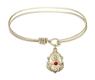 7 1/4 inch Oval Eye Hook Hamilton Gold Bangle Bracelet with a 14kt Gold Filled Scapular charm.