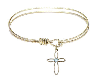 7 1/4 inch Oval Eye Hook Hamilton Gold Bangle Bracelet with a 14kt Gold Filled Loop Cross charm.