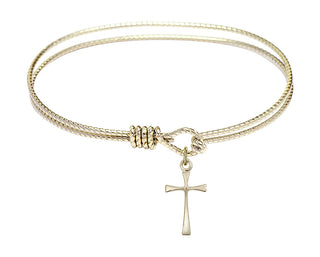7 1/4 inch Oval Eye Hook Hamilton Gold Bangle Bracelet with a 14kt Gold Filled Maltese Cross charm.