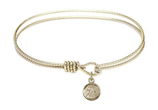 7 1/4 inch Oval Eye Hook Hamilton Gold Bangle Bracelet with a 14kt Gold Filled Guardian Angel charm.