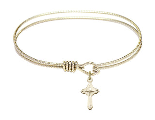 7 1/4 inch Oval Eye Hook Hamilton Gold Bangle Bracelet with a 14kt Gold Filled Cross charm.