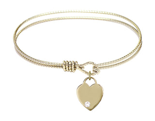 7 1/4 inch Oval Eye Hook Hamilton Gold Bangle Bracelet with a 14kt Gold Filled Heart charm. Engraved Catholic Saint Jewelry