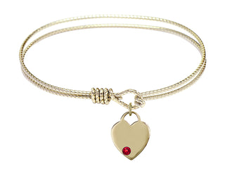7 1/4 inch Oval Eye Hook Hamilton Gold Bangle Bracelet with a 14kt Gold Filled Heart charm. Engraved Catholic Saint Jewelry