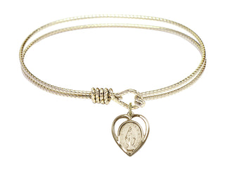 7 1/4 inch Oval Eye Hook Hamilton Gold Bangle Bracelet with a 14kt Gold Filled Miraculous charm.