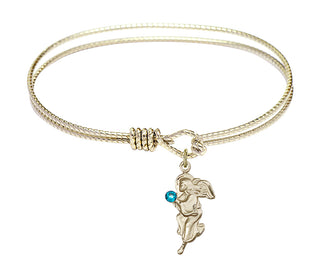 7 1/4 inch Oval Eye Hook Hamilton Gold Bangle Bracelet with a 14kt Gold Filled Guardian Angel charm.
