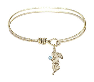 7 1/4 inch Oval Eye Hook Hamilton Gold Bangle Bracelet with a 14kt Gold Filled Guardian Angel charm.